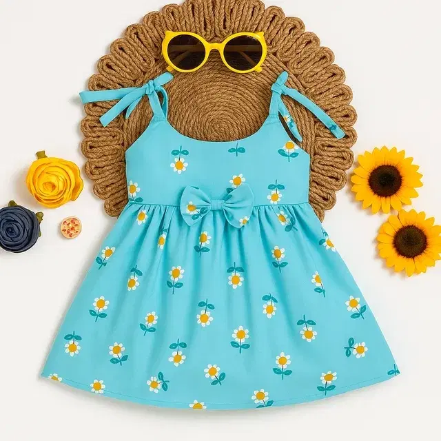 Cotton Printed Frocks for Girls, Blue (4-5 Years)