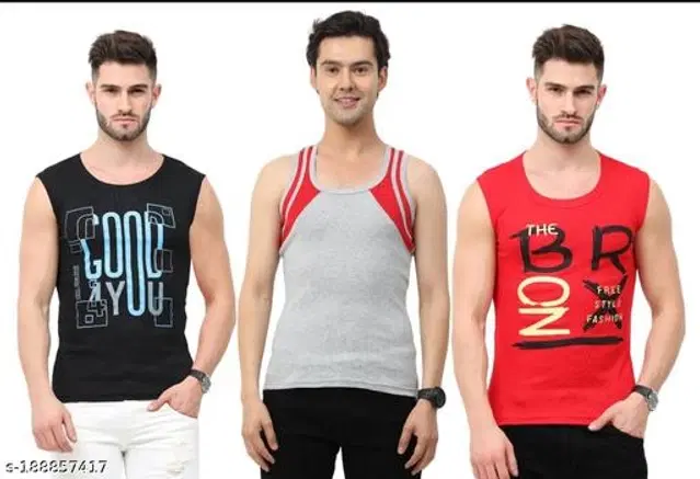 Cotton Vests for Men, Pack of 3 (Multicolor, S)