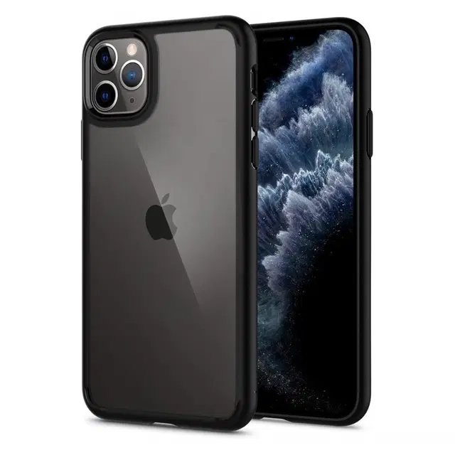 Polycarbonate Transparent Hybrid Hard Bumper Mobile Back Cover for Apple iPhone 11 Pro, Black