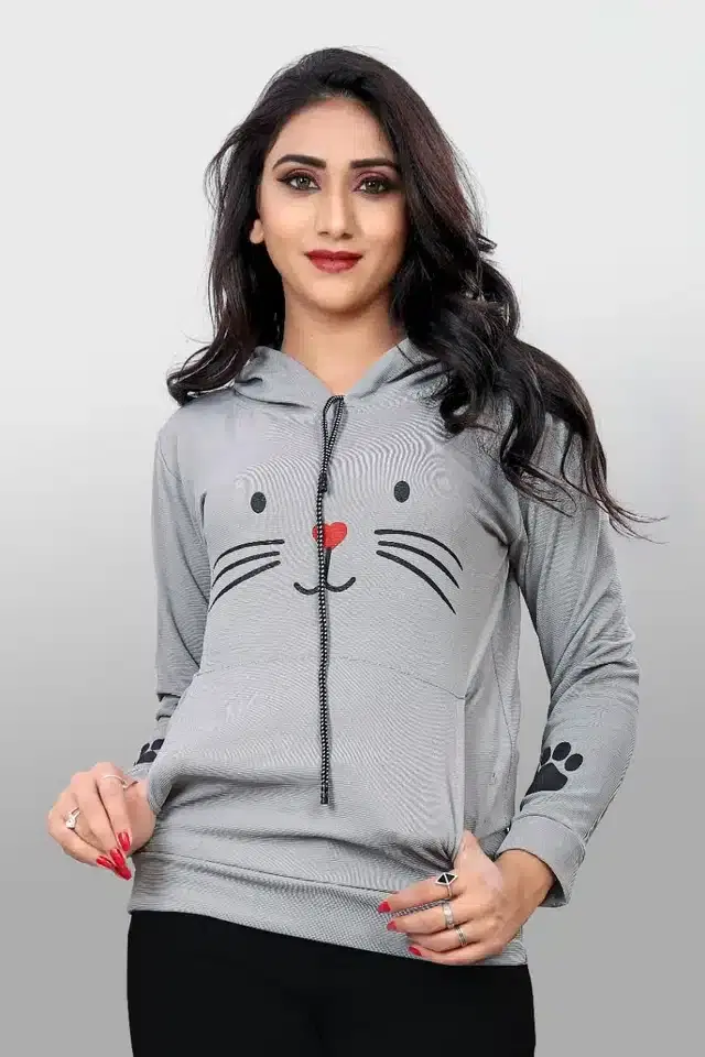 Women's Casual Sweatshirt Hoodie (Grey, S) (NB-45)