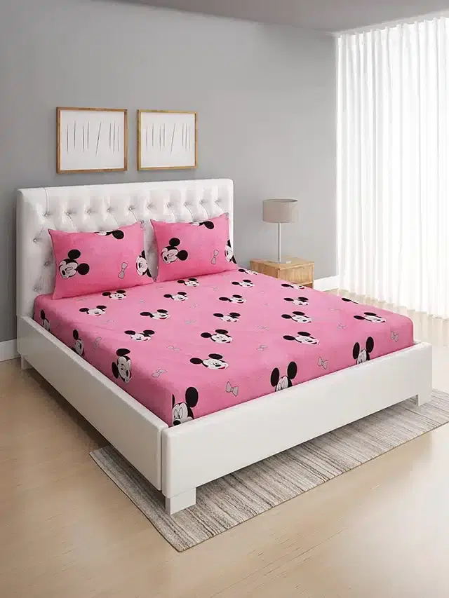 Glace Cotton Printed Double Bedsheet with Two Pillow Covers, Multicolor, 90x90 Inches