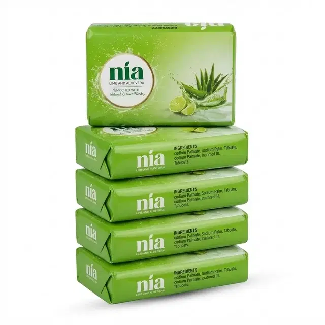 Nia Lime and AloeVera Bathing Soap 5X100 g (Buy 4 Get 1 Free)