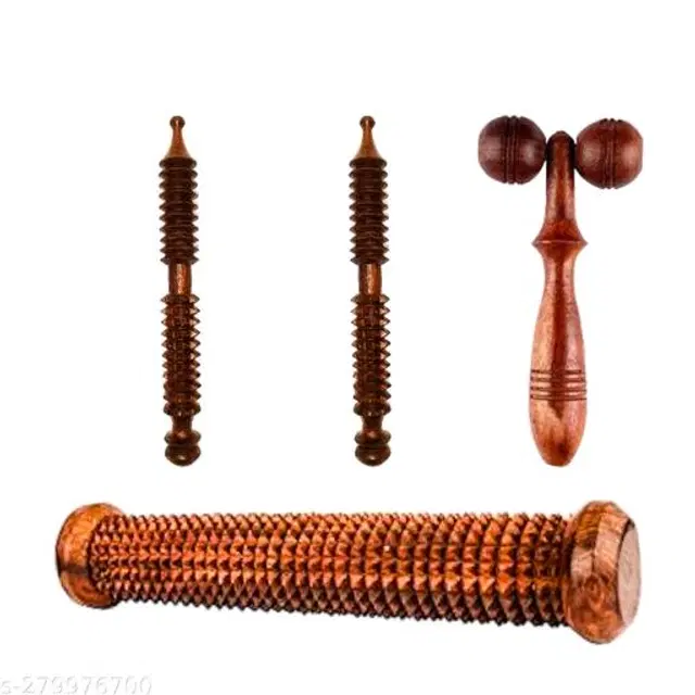 Wooden Body Massager Set, Brown, Set of 4