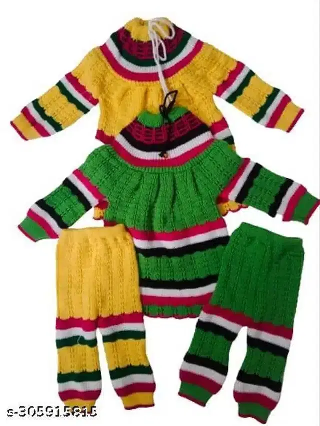 Woolen Sweater & Pant for Girls, Set of 2 (Multicolor, 6-9 Months)