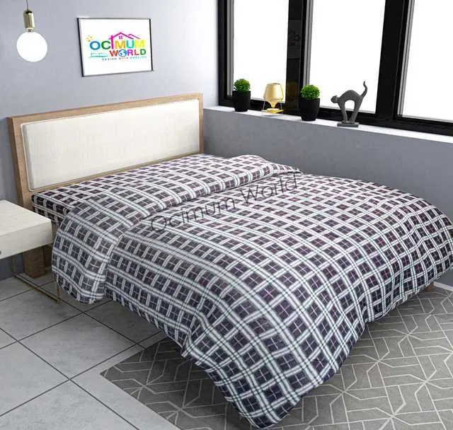 MORADO Double Bed Woolen Fabric Checkered Duvet Cover for Winters, Grey, 90X100 Inches, M-17