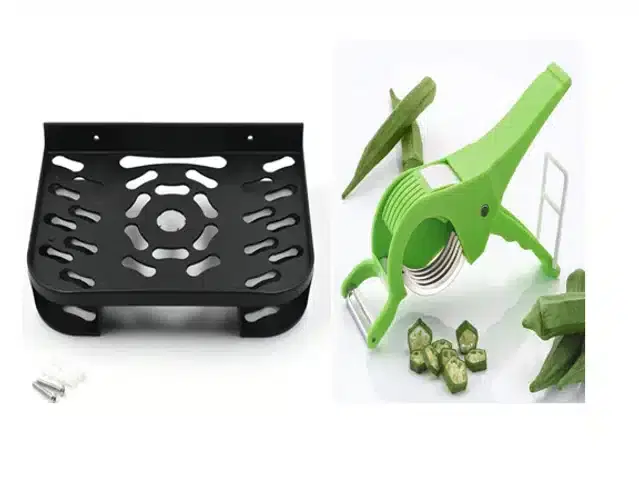 Tv Setup Box Stand & Vegetable Cutter, Set of 2, Multicolor