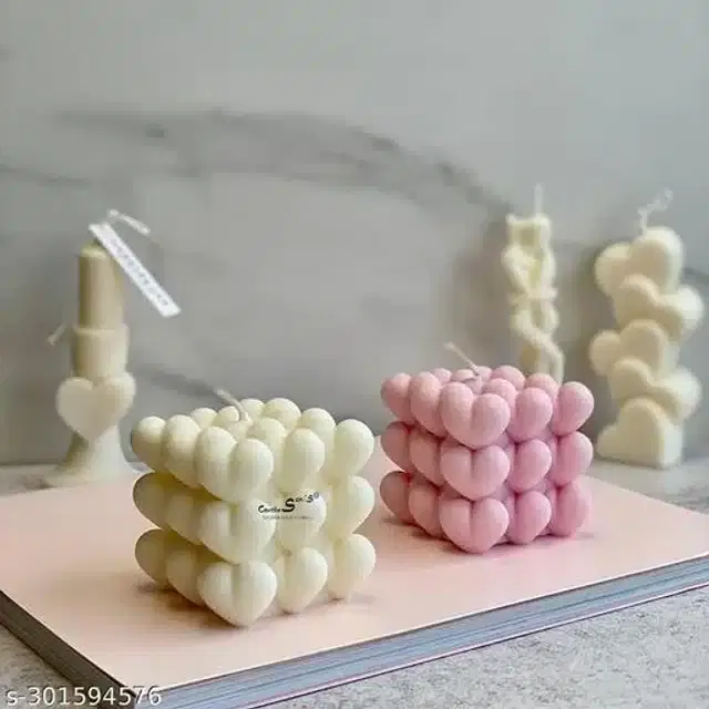 Heart Bubble Shaped Candles, White & Pink, Pack of 2