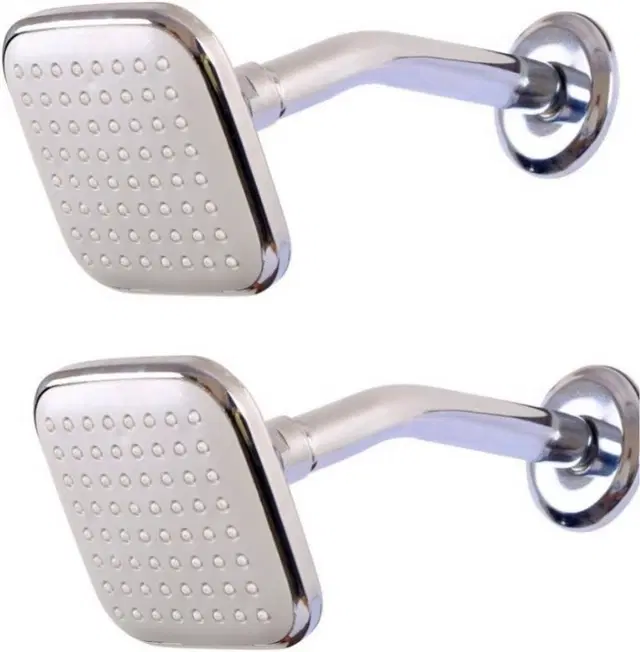 Stainless Steel High Pressure Shower Head, 4x4 inches with Arm Shower Complete Set, Silver, Set of 1