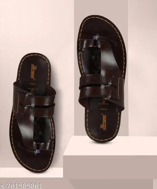 Paragon Leather Flip-flops for Men (Brown, 6)