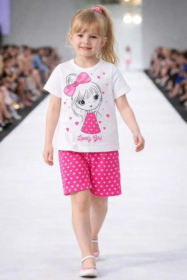 Cotton Blend Printed Clothings Set for Girls, Pink & White (18-24 Months)