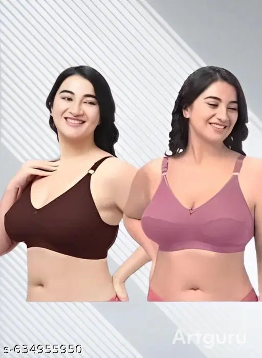 Hosiery Solid Bras for Women, Brown & Pink, Pack of 2 (38B)