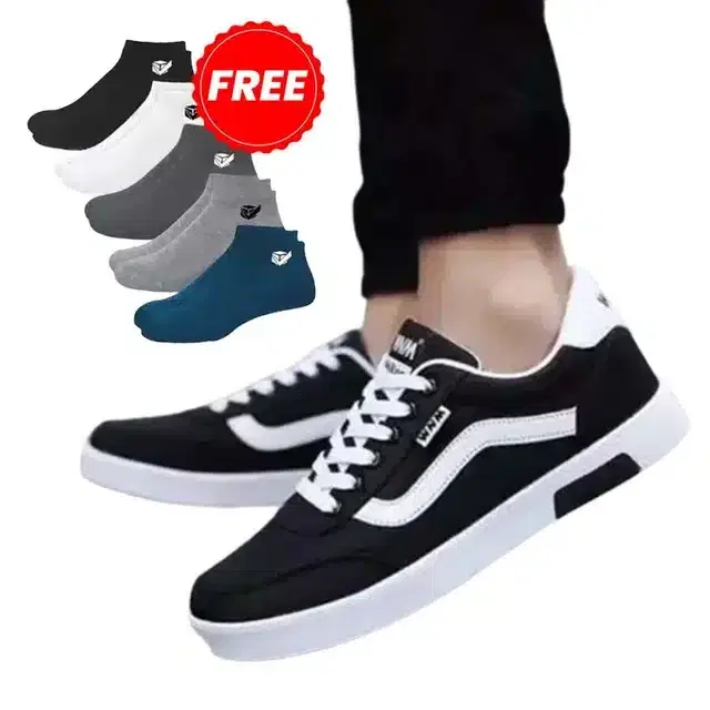 Casual Shoes with 5 Pair Socks for Men, Black & White (6)