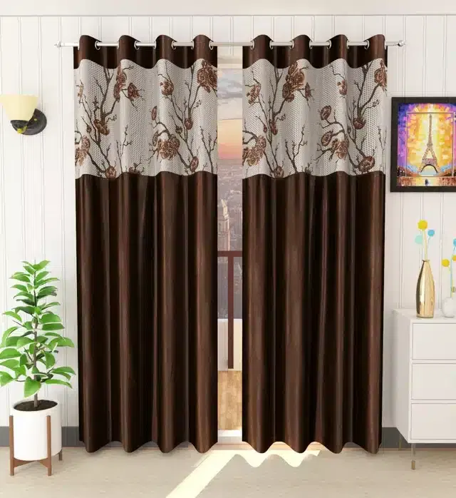 Netted Window & Door Curtains, Pack of 2, Brown, 5 feet