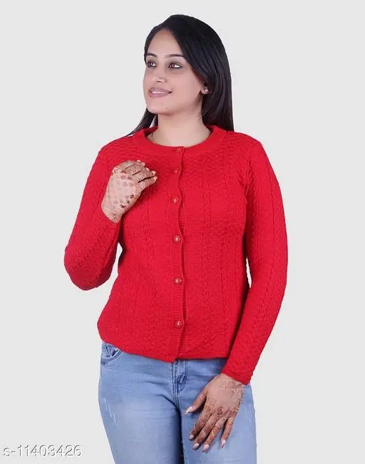 Acrylic Solid Sweater for Women (Red, M)