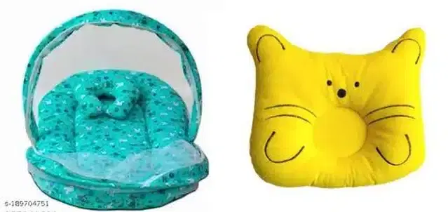 Baby Mosquito Net with Pillow, Green & Yellow, Set of 2