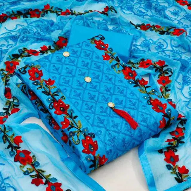 Women's Unstiched Dress Material Suit (Blue) (VK-225)