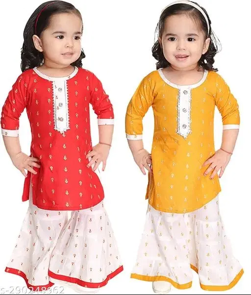 Rayon Kurta Set for Girls, Pack of 2 (Multicolor, 0-3 Months)