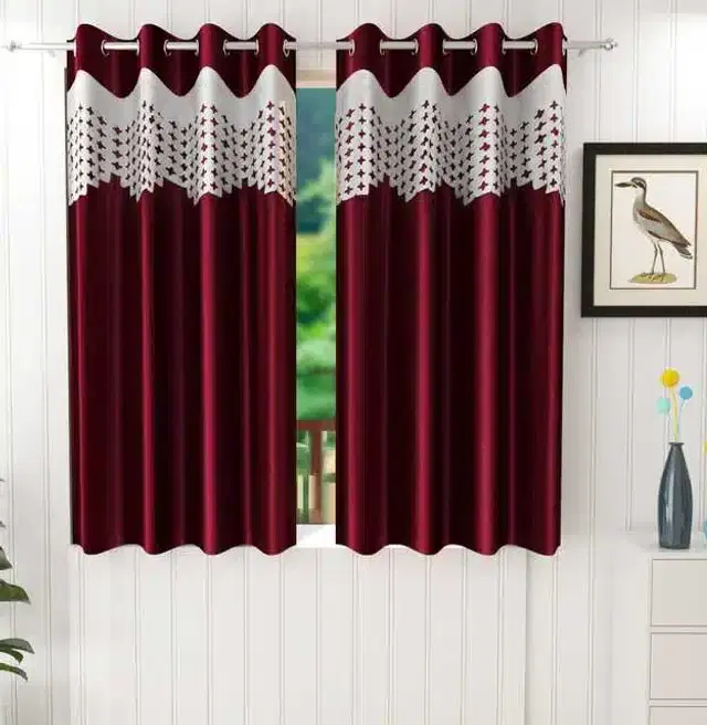 Window Curtain, Pack of 2, Maroon, 4X5 Feet