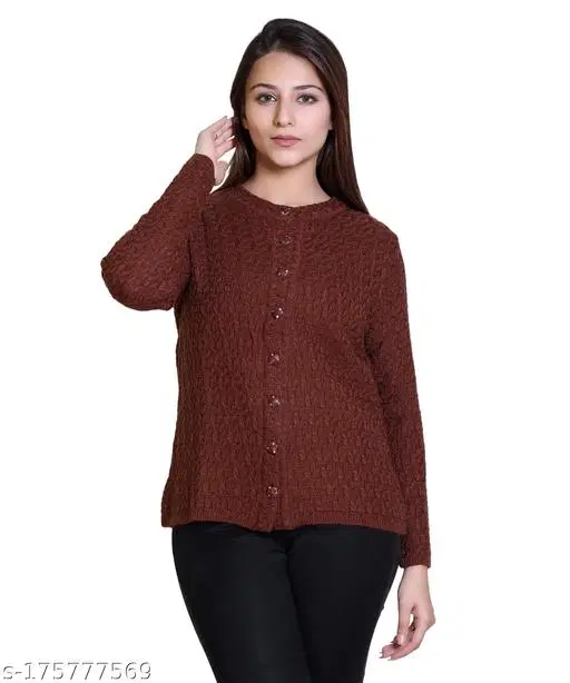 Acrylic Solid Sweater for Women (Brown, L)