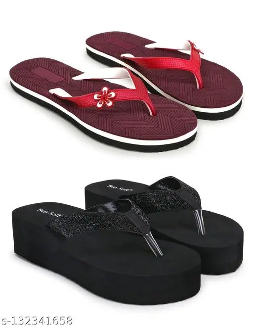 Twosoft Flip-flops for Women (Multicolor, 5) Pack of 2