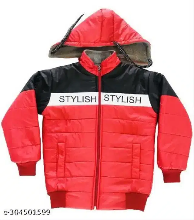 Nylon Full Sleeves Hooded Jacket for Girls (Black & Red, 0-3 Months)