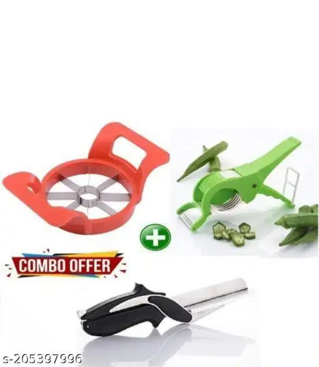 Combo of Apple Cutter & Vegetable Slicer with Clever Cutter, Multicolor, Combo of 3