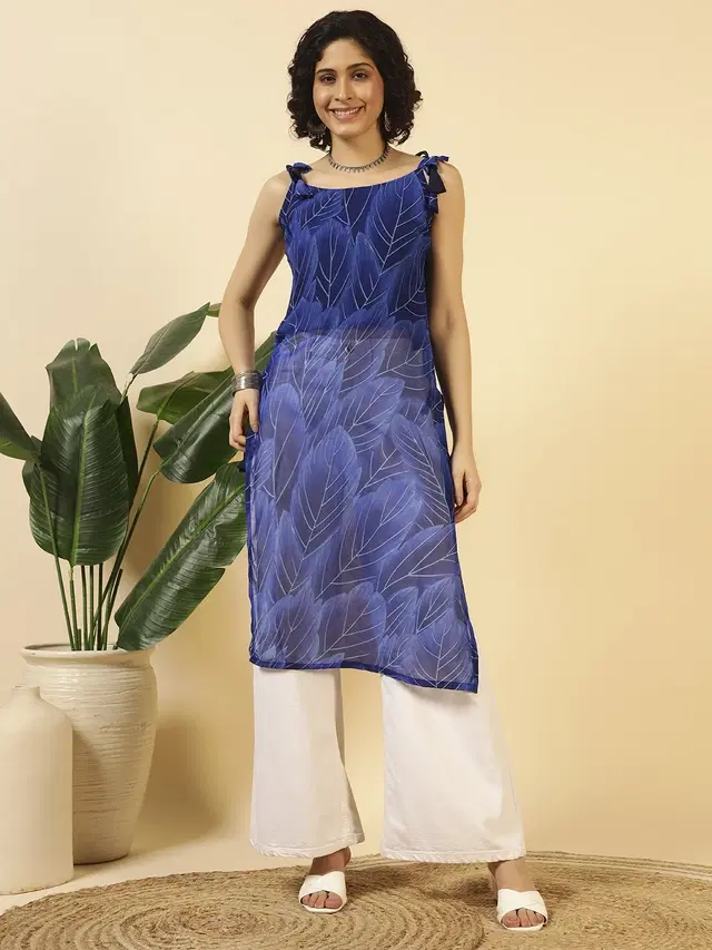 Tie Up Kurti for Women (Blue, XS)