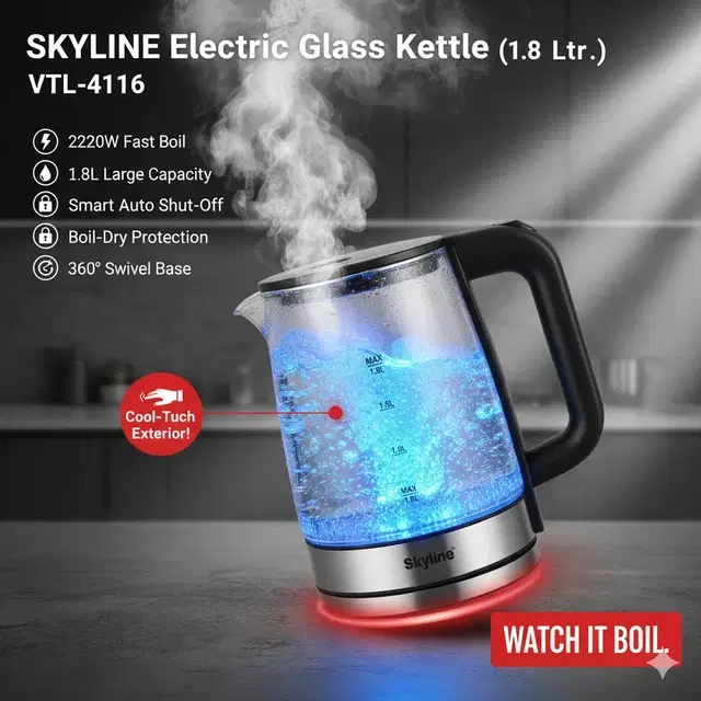 SKYLINE Electric Glass Kettle (1.8 Ltr.) VTL-4116