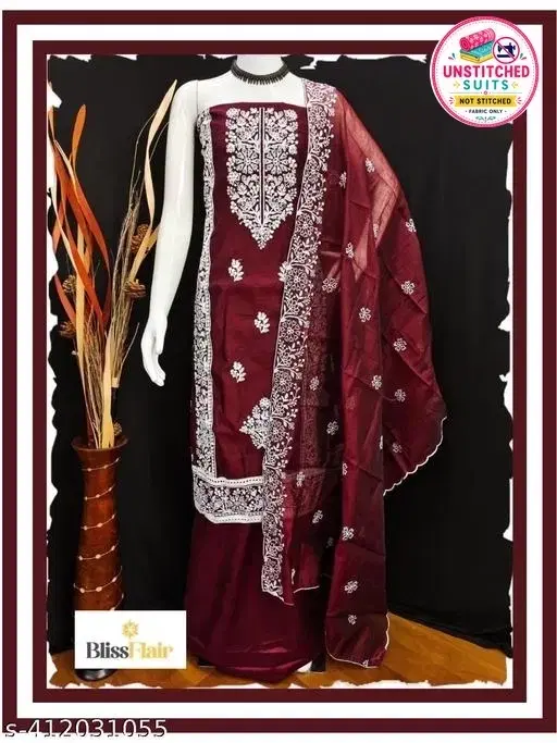 Modal Embroidered Punjabi Suit for Women (Maroon, Un Stitched)