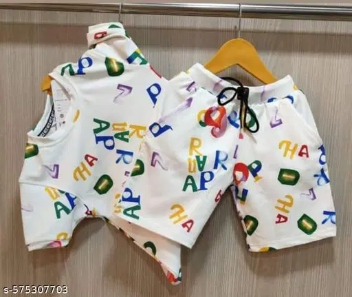 Hosiery Cotton Printed Clothing Set for Kids, White (0-6 Months)