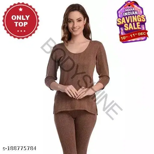 Woolen Thermal Top for Women (Brown, XS)