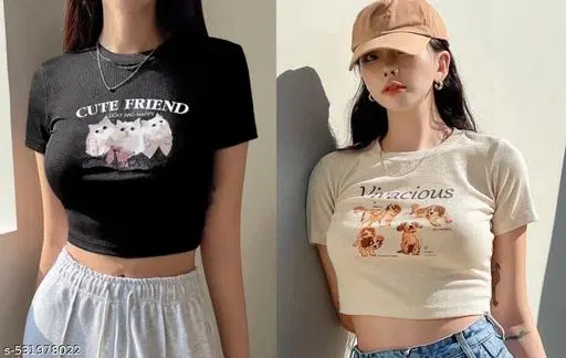 Lycra Top for Women, Black & Cream, Pack of 2 (XS)