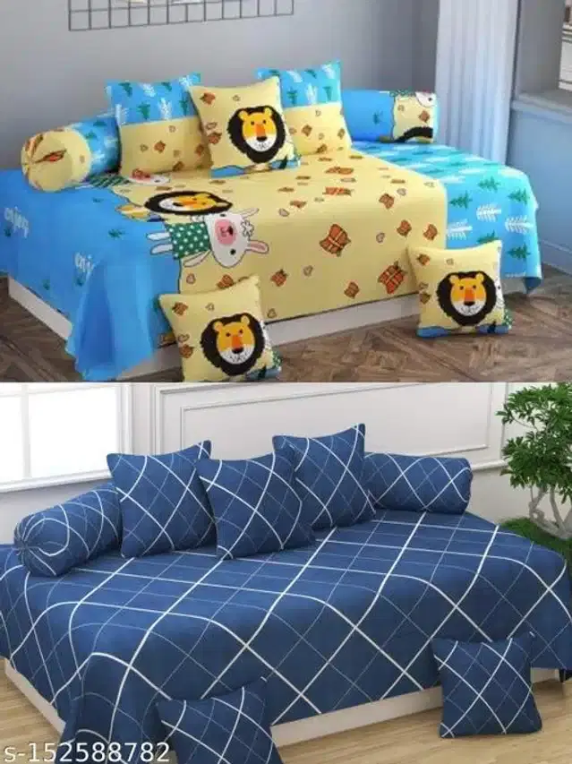 Polycotton Diwan Cover Set, Multicolor, Combo of 2