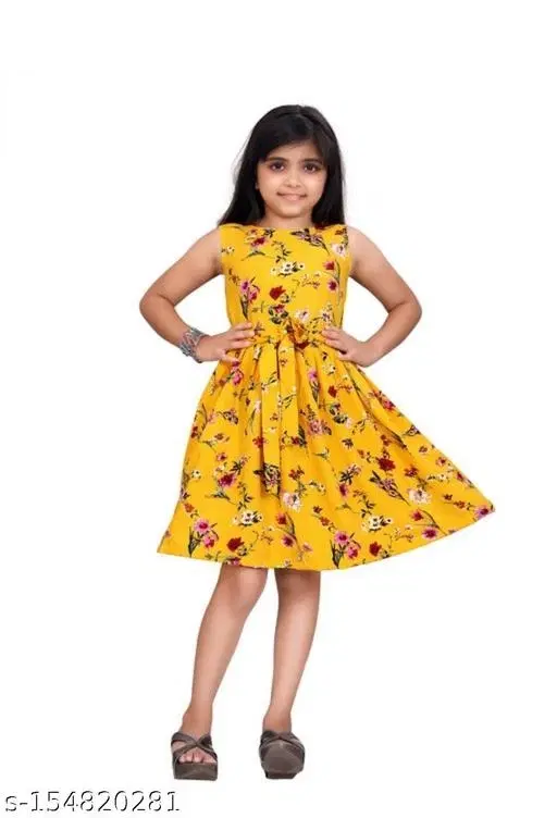 Frocks & Dresses for Girls (Yellow, 14-15 Years)