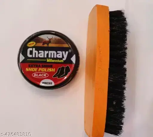 Premium Dark Shoe Polish With Brush, Black , Pack of 2