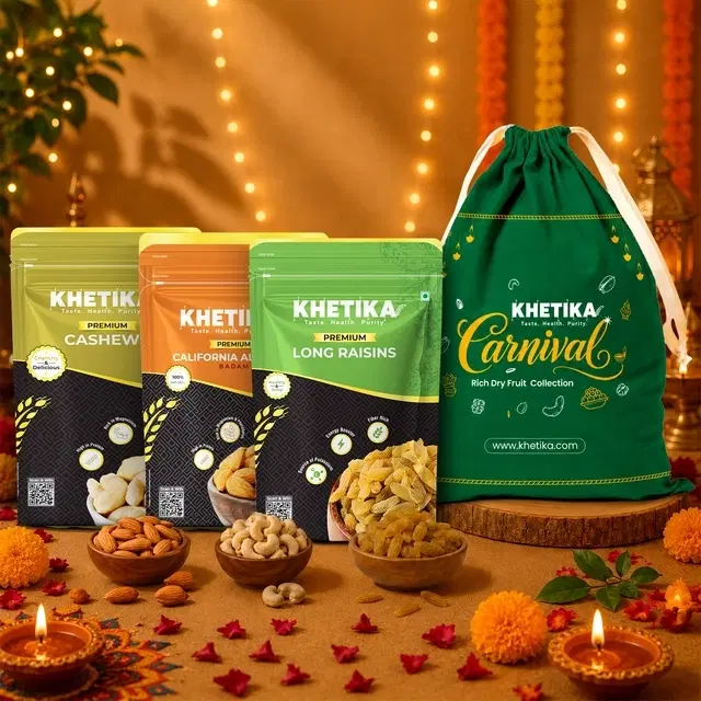 Khetika Heritage Dry Fruits Gift Potli Almonds, Cashews & Raisins 300 g