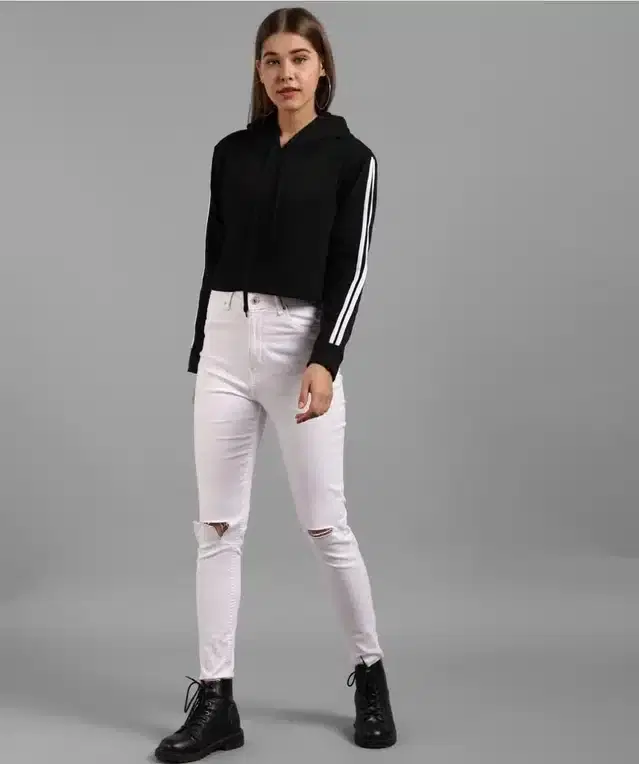 Fleece Solid Hoodie for Women (Black, S)