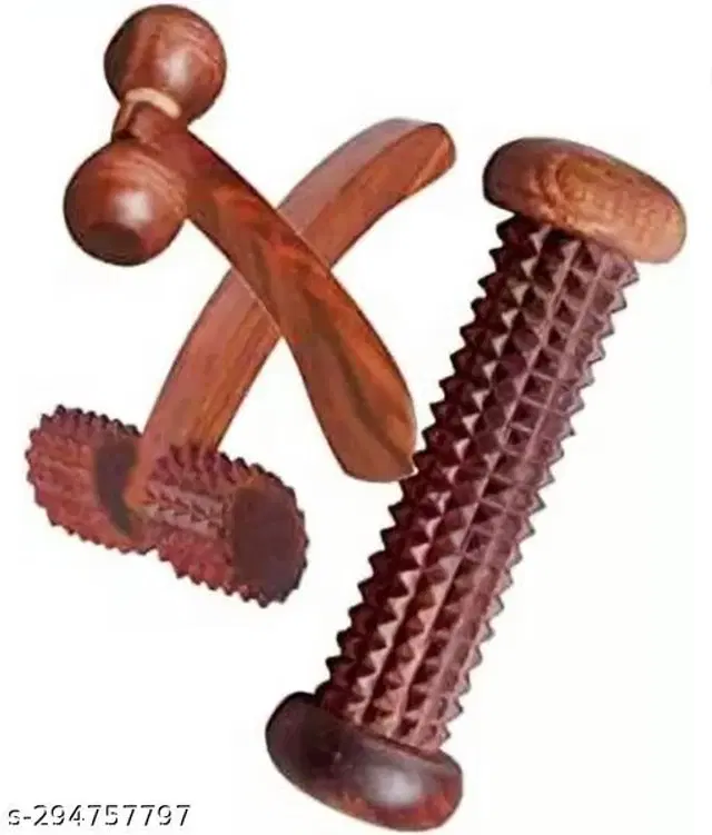 Wooden Body Massager Set, Brown, Set of 3