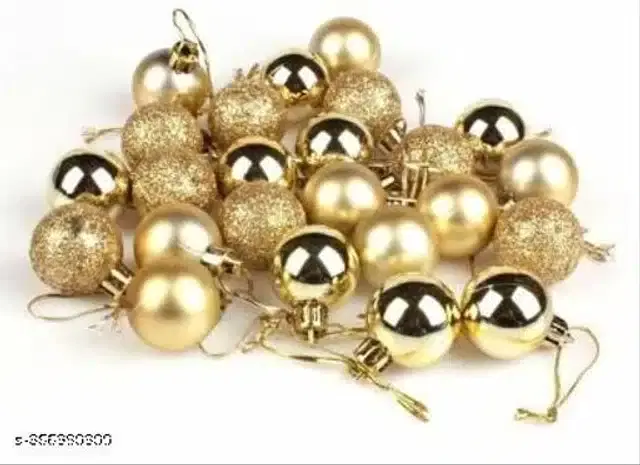 Plastic Christmas Tree Hanging Balls, Gold, Pack of 12