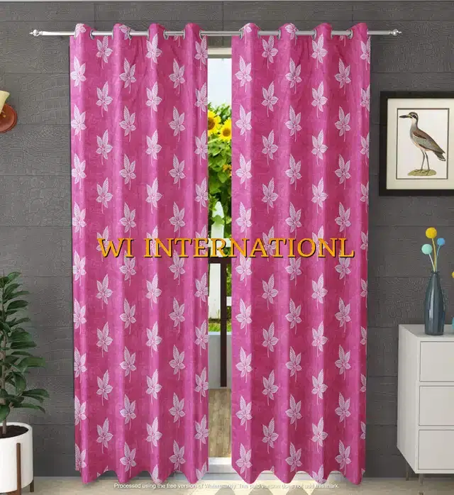 Polyester Printed Window & Door Curtains, Pack of 2, Pink, 7 feet