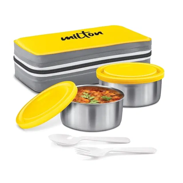 Milton New Mini Lunch Insulated Tiffin with 2 280 ml Each, Light Blue 2 Containers Stainless Steel Office Lunch Box (560 ml)