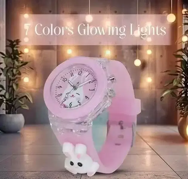 Cartoon Theme Silicone Analog Watch for Kids, Pink