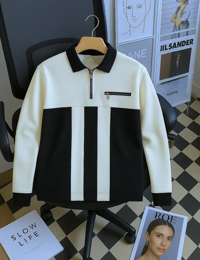 Cotton Blend Colorblocked Sweatshirt for Men, Black (S)