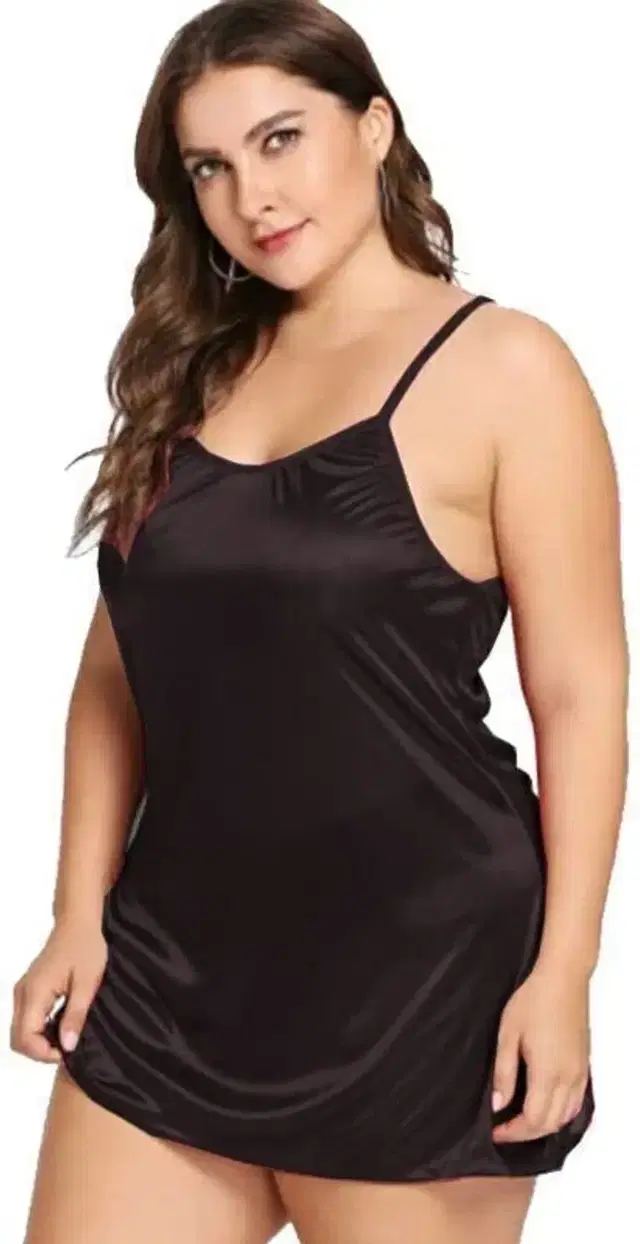 Satin Babydolls for Women (Black, L)