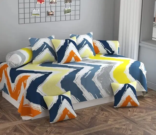 Polycotton 3D Printed Diwan Cover Set, Multicolor, 60x90 Inches