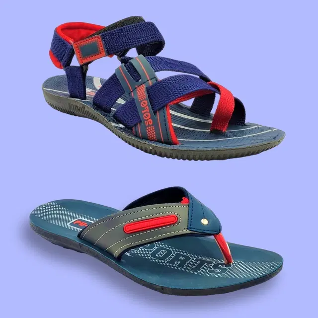 Combo of Sandals with Slippers for Men, Pack of 2 (Multicolor, 6)