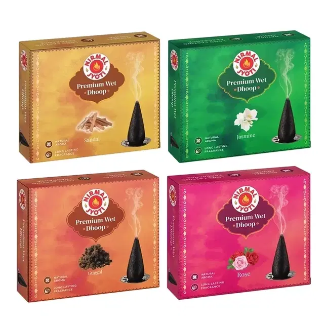 Nirmal Jyoti Wet Dhoop Combo (Rose, Guggal, Sandal & Jasmine) 4X36g