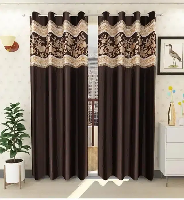 Long Crush Door & Window Curtains, Pack of 2, Brown, 9 feet