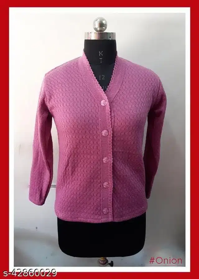 Woolen Solid Full Sleeves Sweater for Women (Pink, Free Size)