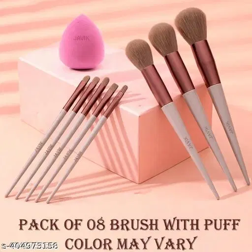 Javik Makeup Brush Set With Soft Fluffy Cosmetic Makeup Brush 08 Pc + Blender Sponge Puff 1 Pc